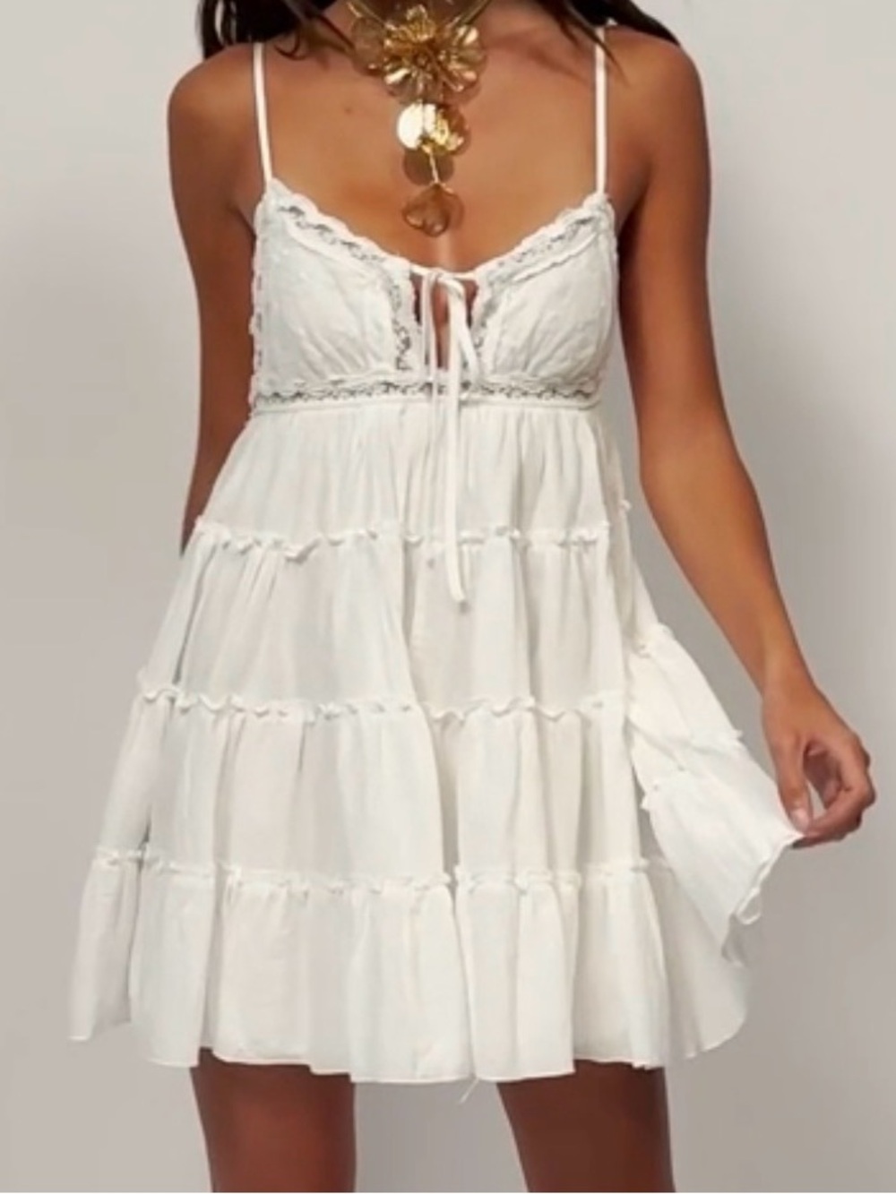 Akira White Tiered Spaghetti Strap Summer Dress